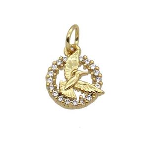 Copper PeacePigeon Pendant Pave Zircon Circle Gold Plated, approx 9mm dia [FN32682]