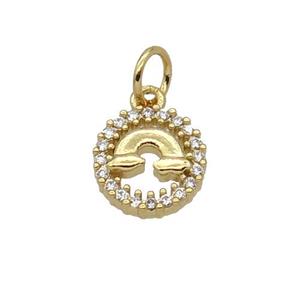 Copper Rainbow Pendant Pave Zircon Circle Gold Plated, approx 9mm dia [FN32684]