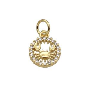 Copper Crab Pendant Pave Zircon Circle Gold Plated, approx 9mm dia [FN32685]