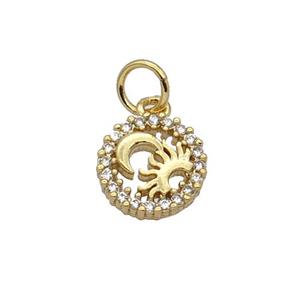 Copper Sun Moon Pendant Pave Zircon Circle Gold Plated, approx 9mm dia [FN32686]