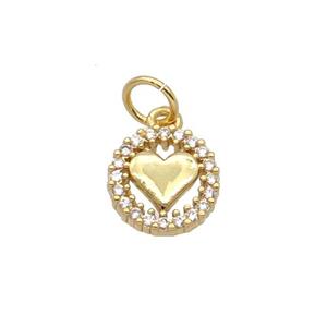 Copper Heart Pendant Pave Zircon Circle Gold Plated, approx 9mm dia [FN32687]