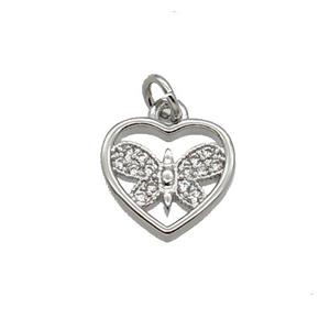 Copper Heart Pendant Pave Zircon Butterfly Platinum Plated, approx 10mm [FN32694]