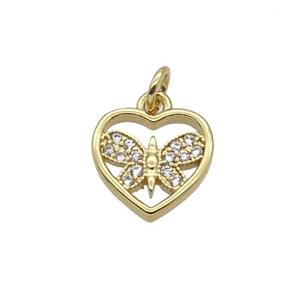 Copper Heart Pendant Pave Zircon Butterfly Gold Plated, approx 10mm [FN32695]