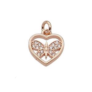 Copper Heart Pendant Pave Zircon Butterfly Rose Gold, approx 10mm [FN32696]