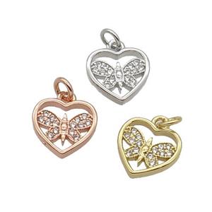 Copper Heart Pendant Pave Zircon Butterfly Mixed, approx 10mm [FN32697]