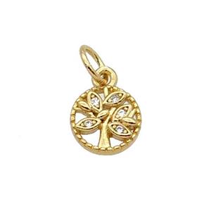 Copper Tree Pendant Pave Zircon Gold Plated, approx 8mm dia [FN32699]