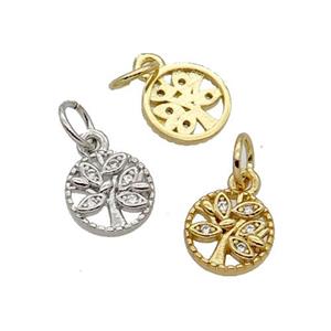 Copper Tree Pendant Pave Zircon Mixed, approx 8mm dia [FN32700]