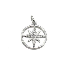 Copper NorthStar Pendant Pave Zircon Platinum Plated, approx 10mm dia [FN32701]