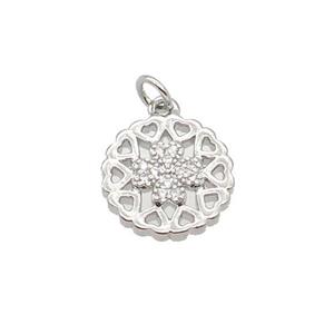 Copper Heart Pendant Pave Zircon Clover Platinum Plated, approx 11.5mm dia [FN32705]