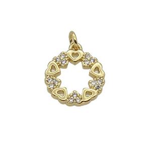 Copper Heart Pendant Pave Zircon Circle Gold Plated, approx 11.8mm [FN32710]