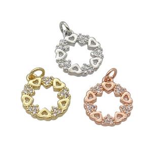 Copper Heart Pendant Pave Zircon Circle Mixed, approx 11.8mm [FN32712]