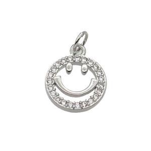 Copper Emojiface Pendant Pave Zircon Platinum Plated, approx 12mm dia [FN32713]