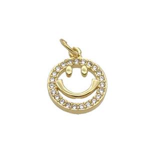 Copper Emojiface Pendant Pave Zircon Gold Plated, approx 12mm dia [FN32714]