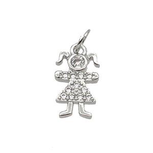 Copper Kids Girl Pendant Pave Zircon Platinum Plated, approx 8-12mm [FN32722]
