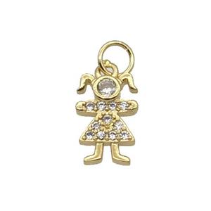 Copper Kids Girl Pendant Pave Zircon Gold Plated, approx 8-12mm [FN32723]