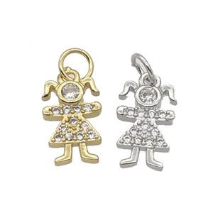 Copper Kids Girl Pendant Pave Zircon Mixed, approx 8-12mm [FN32724]
