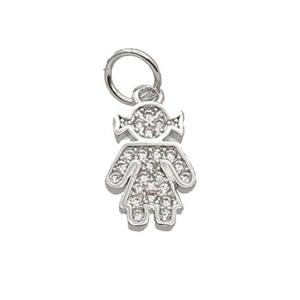 Copper Kids Girl Pendant Pave Zircon Platinum Plated, approx 8-11mm [FN32725]