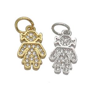 Copper Kids Girl Pendant Pave Zircon Mixed, approx 8-11mm [FN32727]
