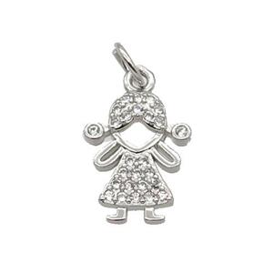 Copper Kids Girl Pendant Pave Zircon Platinum Plated, approx 10-13mm [FN32728]