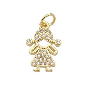 Copper Kids Girl Pendant Pave Zircon Gold Plated, approx 10-13mm [FN32729]
