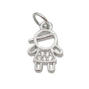 Copper Kids Girl Pendant Pave Zircon Platinum Plated, approx 8.5-11mm [FN32731]