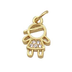 Copper Kids Girl Pendant Pave Zircon Gold Plated, approx 8.5-11mm [FN32732]