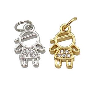 Copper Kids Girl Pendant Pave Zircon Mixed, approx 8.5-11mm [FN32733]