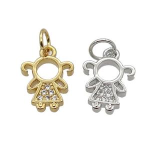 Copper Kids Girl Pendant Pave Zircon Mixed, approx 9.5-10.5mm [FN32736]