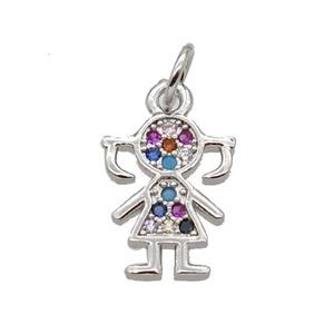 Copper Kids Girl Pendant Pave Zircon Platinum Plated, approx 9-12mm [FN32737]