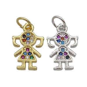 Copper Kids Girl Pendant Pave Zircon Mixed, approx 9-12mm [FN32739]