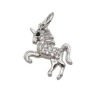 Copper Unicorn Pendant Pave Zircon Charm Platinum Plated, approx 12-13mm [FN32740]