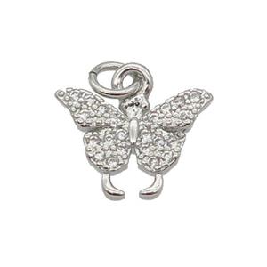 Copper Butterfly Pendant Pave Zircon Platinum Plated, approx 9-11mm [FN32752]