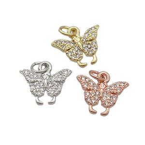 Copper Butterfly Pendant Pave Zircon Mixed, approx 9-11mm [FN32755]