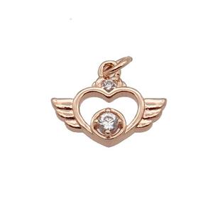 Copper Angel Wing Pendant Pave Zircon Heart Rose Gold, approx 9-14.5mm [FN32762]