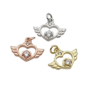 Copper Angel Wing Pendant Pave Zircon Heart Mixed, approx 9-14.5mm [FN32763]