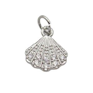 Copper Pendant Pave Zircon Conchshell Platinum Plated, approx 9-10.5mm [FN32767]