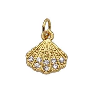 Copper Pendant Pave Zircon Conchshell Gold Plated, approx 9-10.5mm [FN32768]