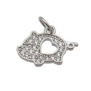 Copper Pig Pendant Pave Zircon Platinum Plated, approx 9-15mm [FN32770]