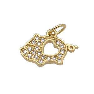 Copper Pig Pendant Pave Zircon Gold Plated, approx 9-15mm [FN32771]
