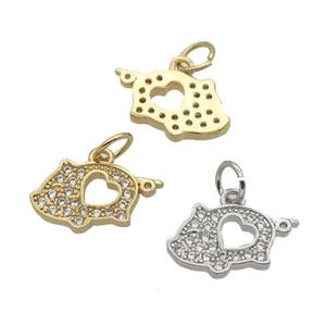 Copper Pig Pendant Pave Zircon Mixed, approx 9-15mm [FN32772]