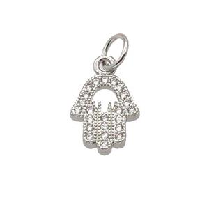 Copper Hamsahand Pendant Pave Zircon Platinum Plated, approx 9-10mm [FN32780]