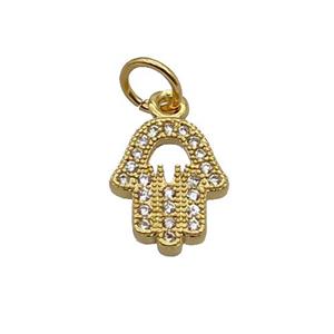 Copper Hamsahand Pendant Pave Zircon Gold Plated, approx 9-10mm [FN32781]