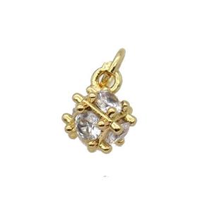 Copper Cube Pendant Pave Zircon Gold Plated, approx 6mm [FN32785]