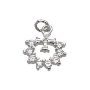 Copper Heart Cross Pendant Pave Zircon Platinum Plated, approx 10-11mm [FN32787]