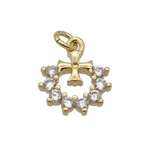 Copper Heart Cross Pendant Pave Zircon Gold Plated, approx 10-11mm [FN32788]