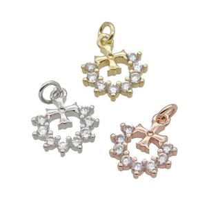 Copper Heart Cross Pendant Pave Zircon Mixed, approx 10-11mm [FN32790]