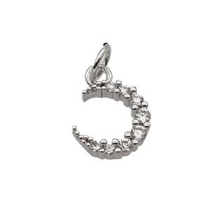 Copper Crescent Moon Pendant Pave Zircon Platinum Plated, approx 9-10mm [FN32791]