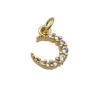 Copper Crescent Moon Pendant Pave Zircon Gold Plated, approx 9-10mm [FN32792]