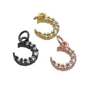 Copper Crescent Moon Pendant Pave Zircon Mixed, approx 9-10mm [FN32795]