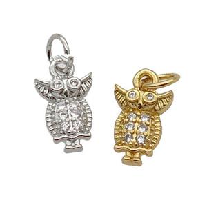 Copper Owl Pendant Pave Zircon Mixed, approx 7-10mm [FN32809]